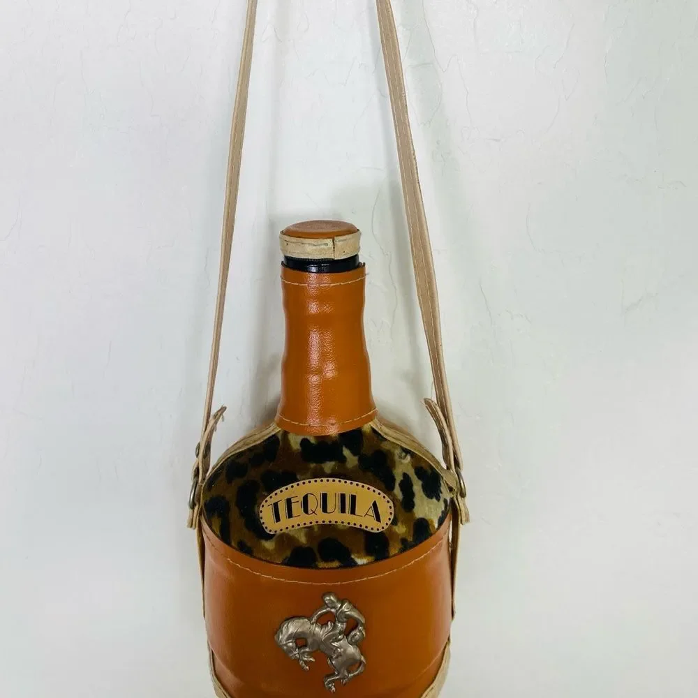 Brown Leather Tequila Decanter with silver cowboy